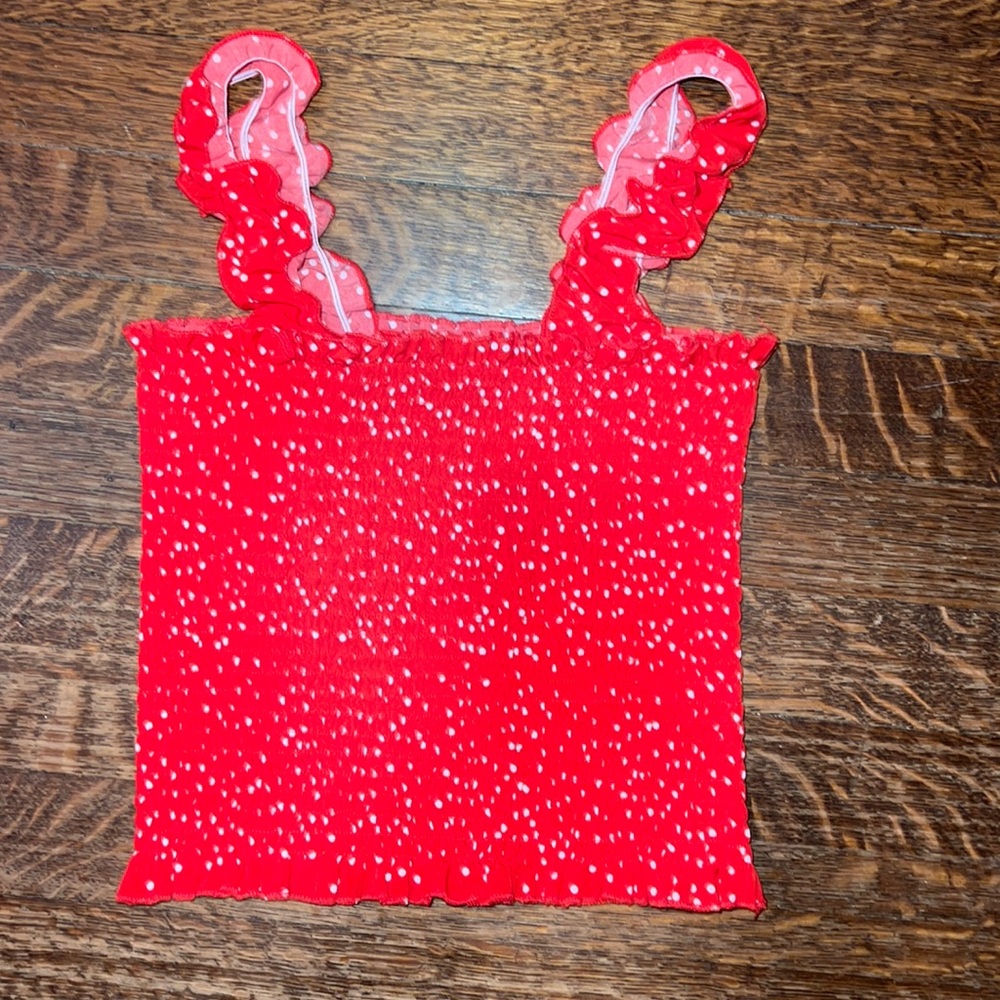 Worn once—red and white polka dot tank top  Cute as a button.